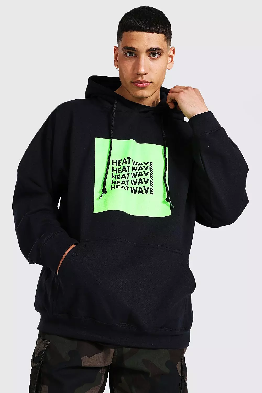 Oversized Heat Wave Box Print Hoodie | boohooMAN USA