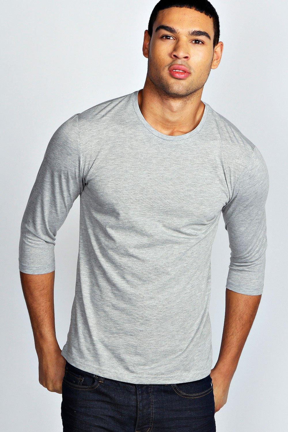 Basic 3/4 Sleeve Crew Neck T Shirt at boohoo.com