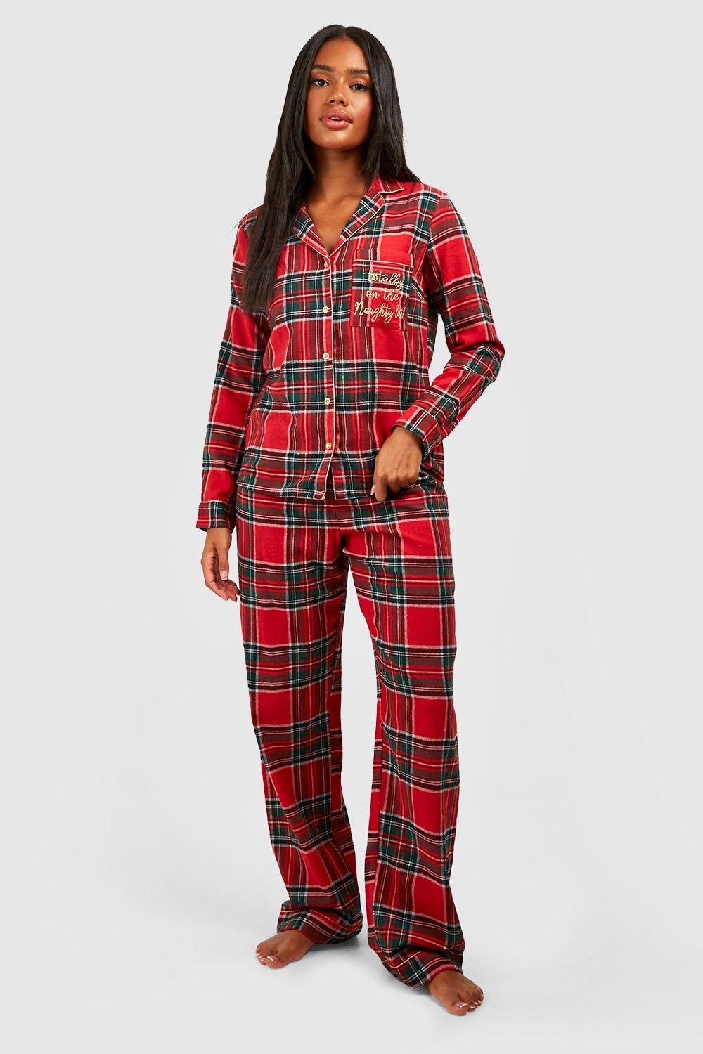 Womens Naughty List Embroidered Check Pj Set - 14, Red