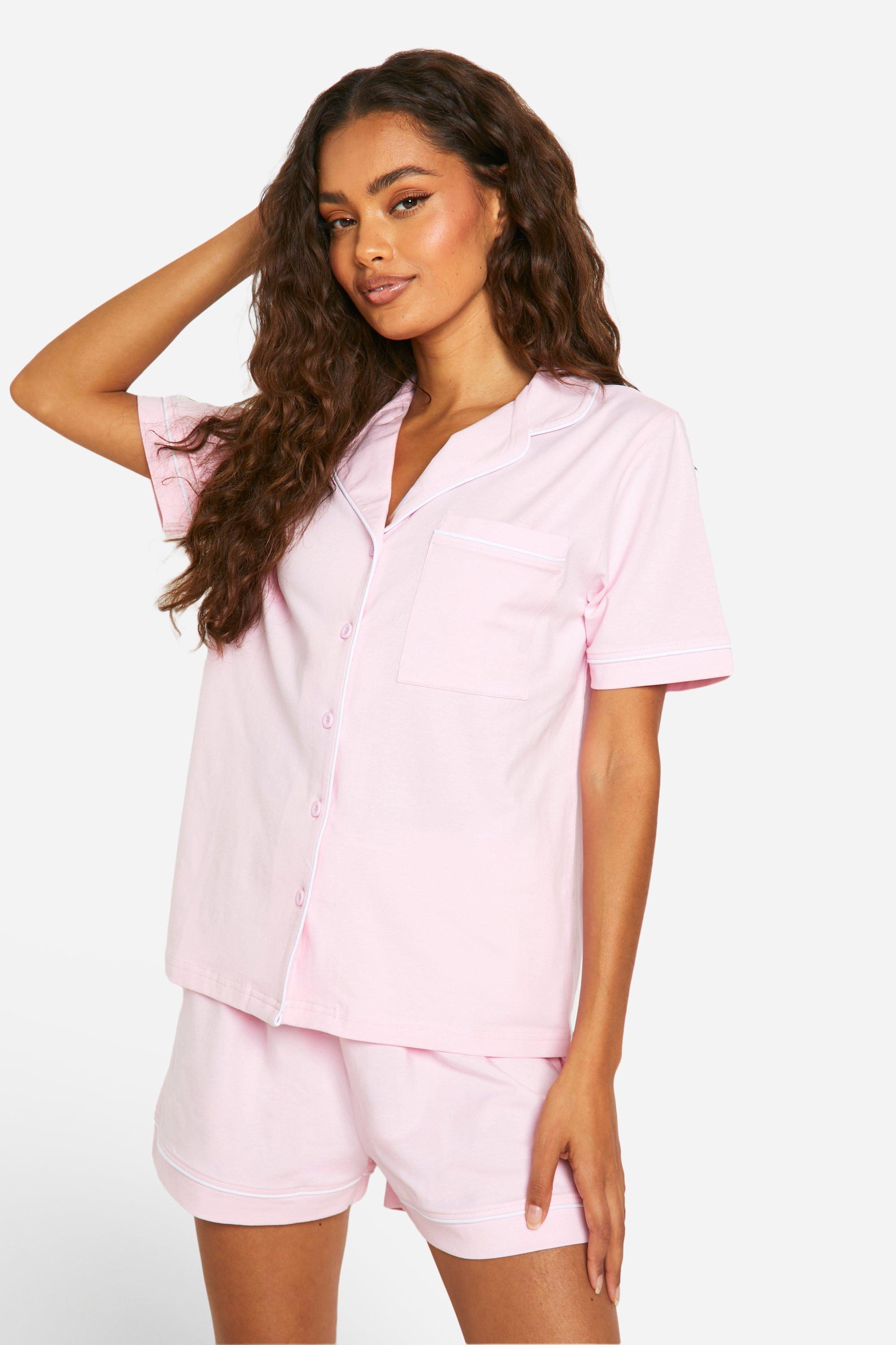 Image of Set pigiama corto in jersey con bottoni, Pink