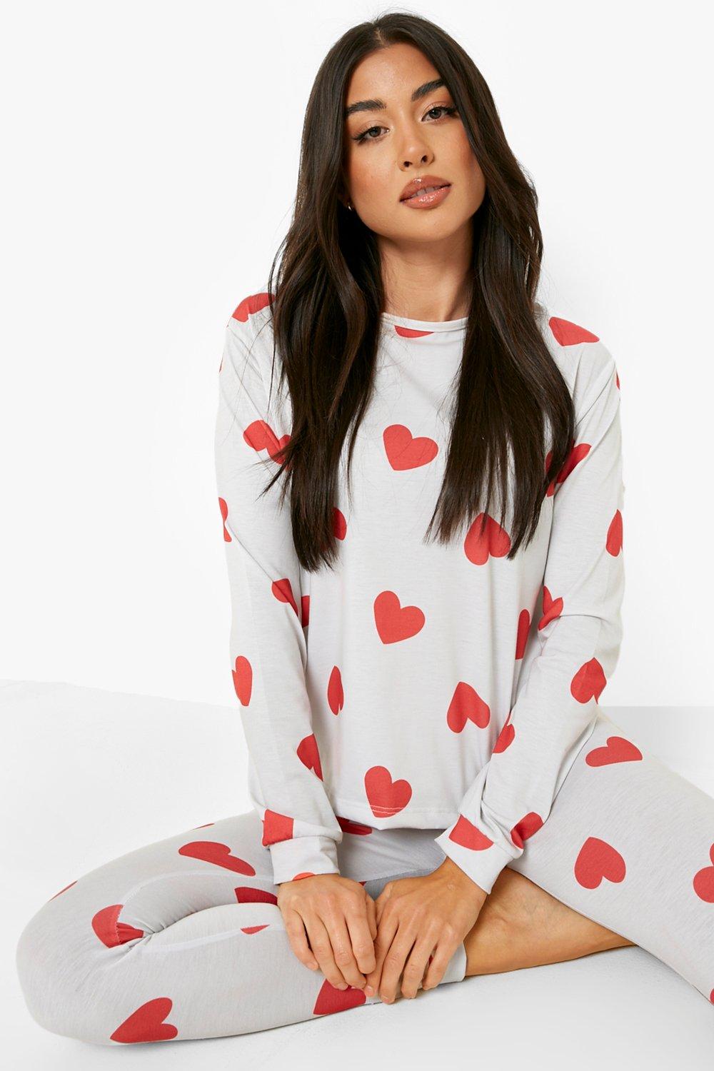 

Heart Print Cuffed Bottom PJ Set, Cream