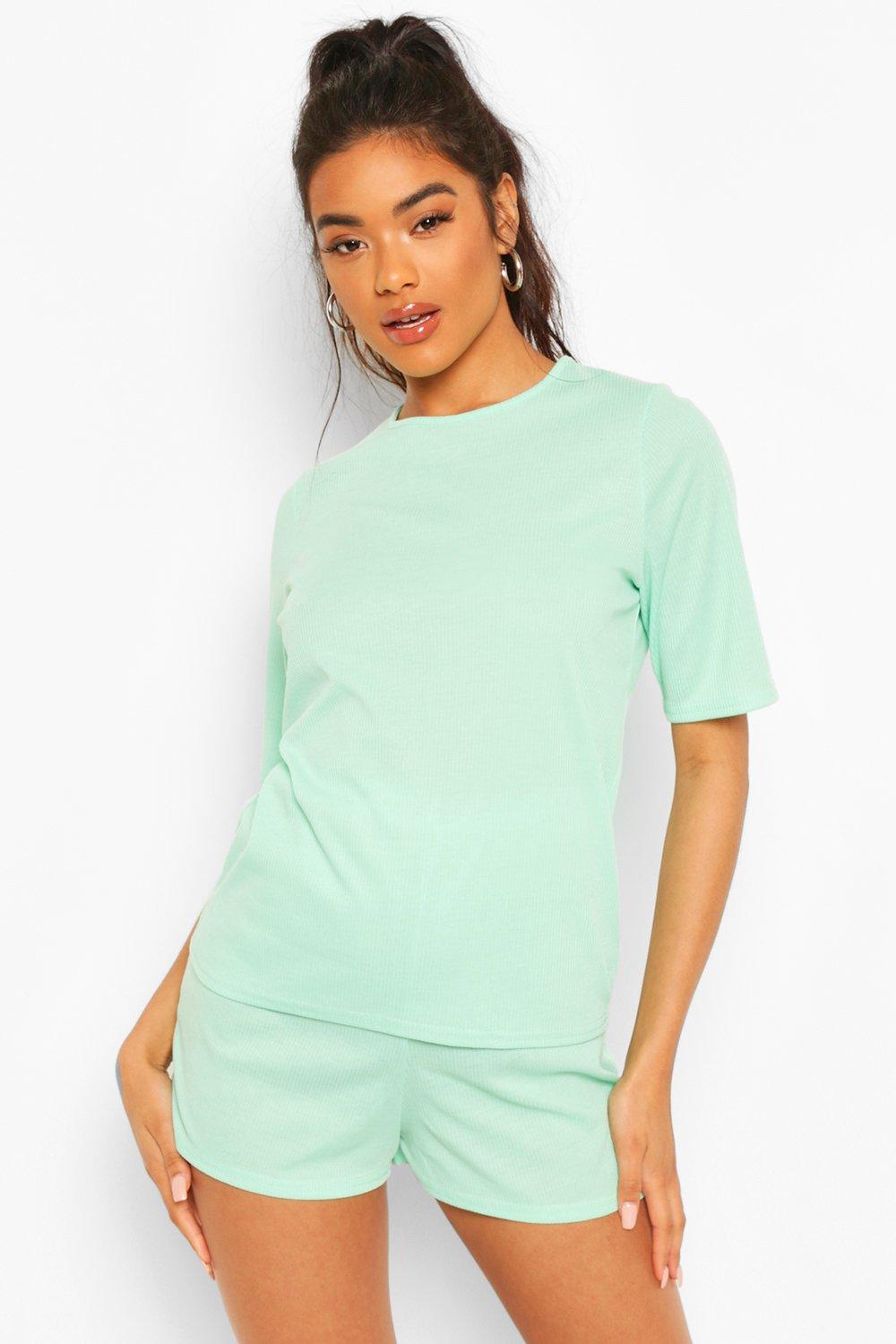 

Пижамный сет в рубчик с шортами, Turquoise
