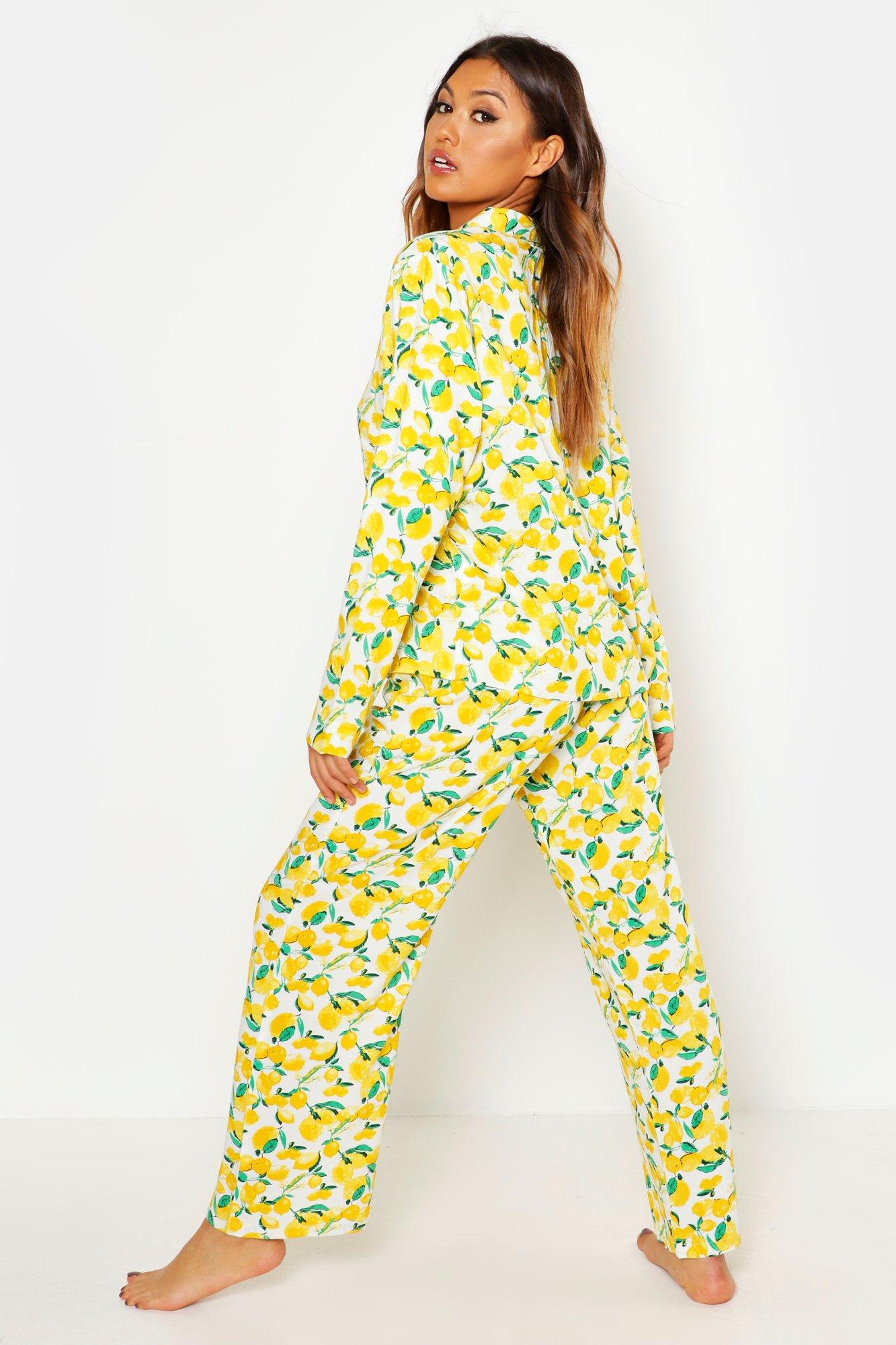 

Lemon Cotton Button Up PJ Set, White