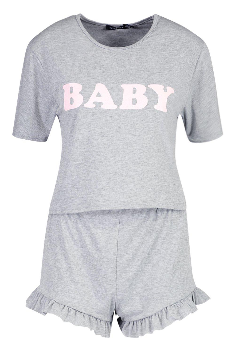 

Комплект с шортами со слоганом Baby, Grey marl