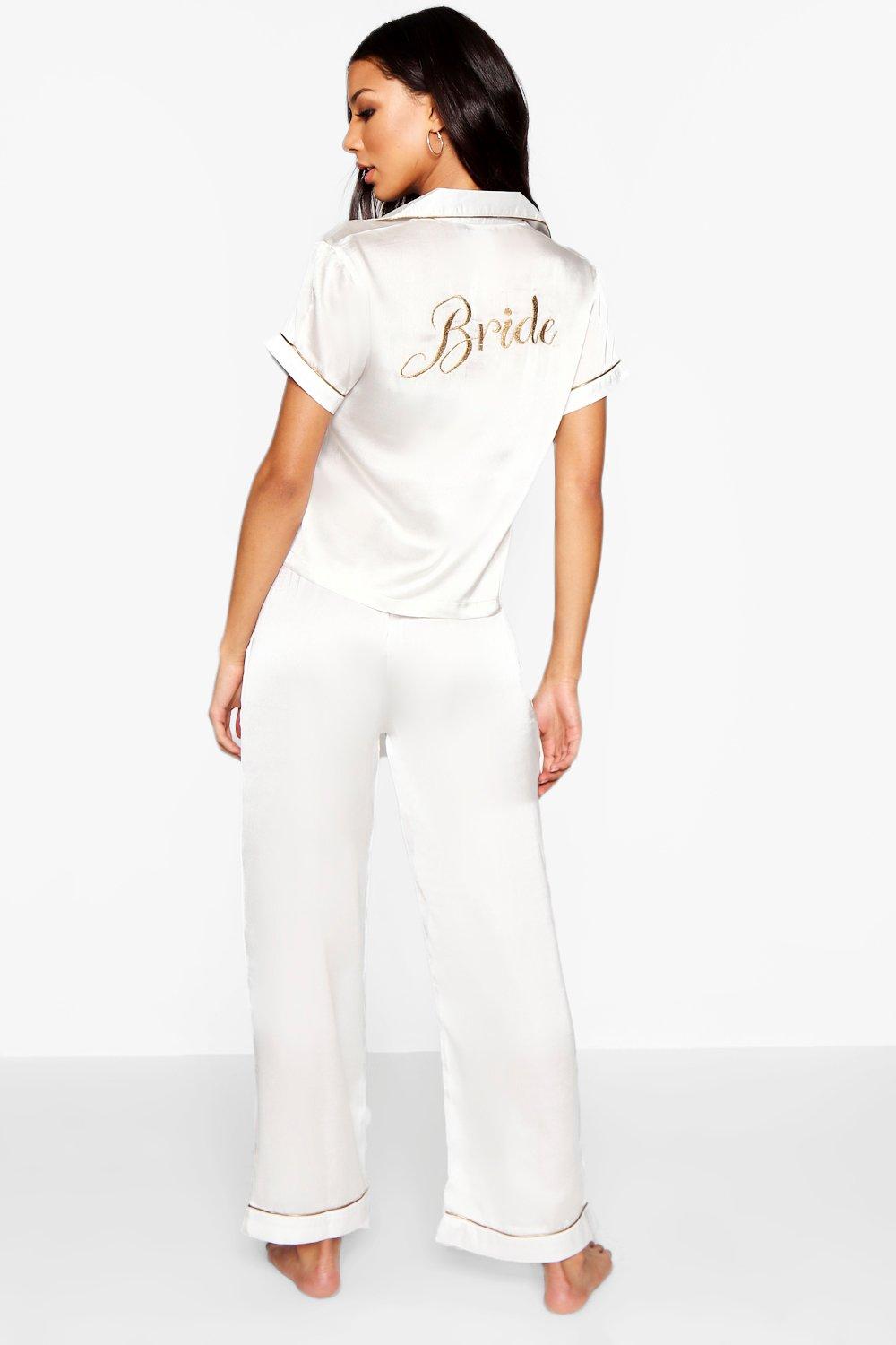 Womens Bride Embroidered Pyjamas - White - 12, White