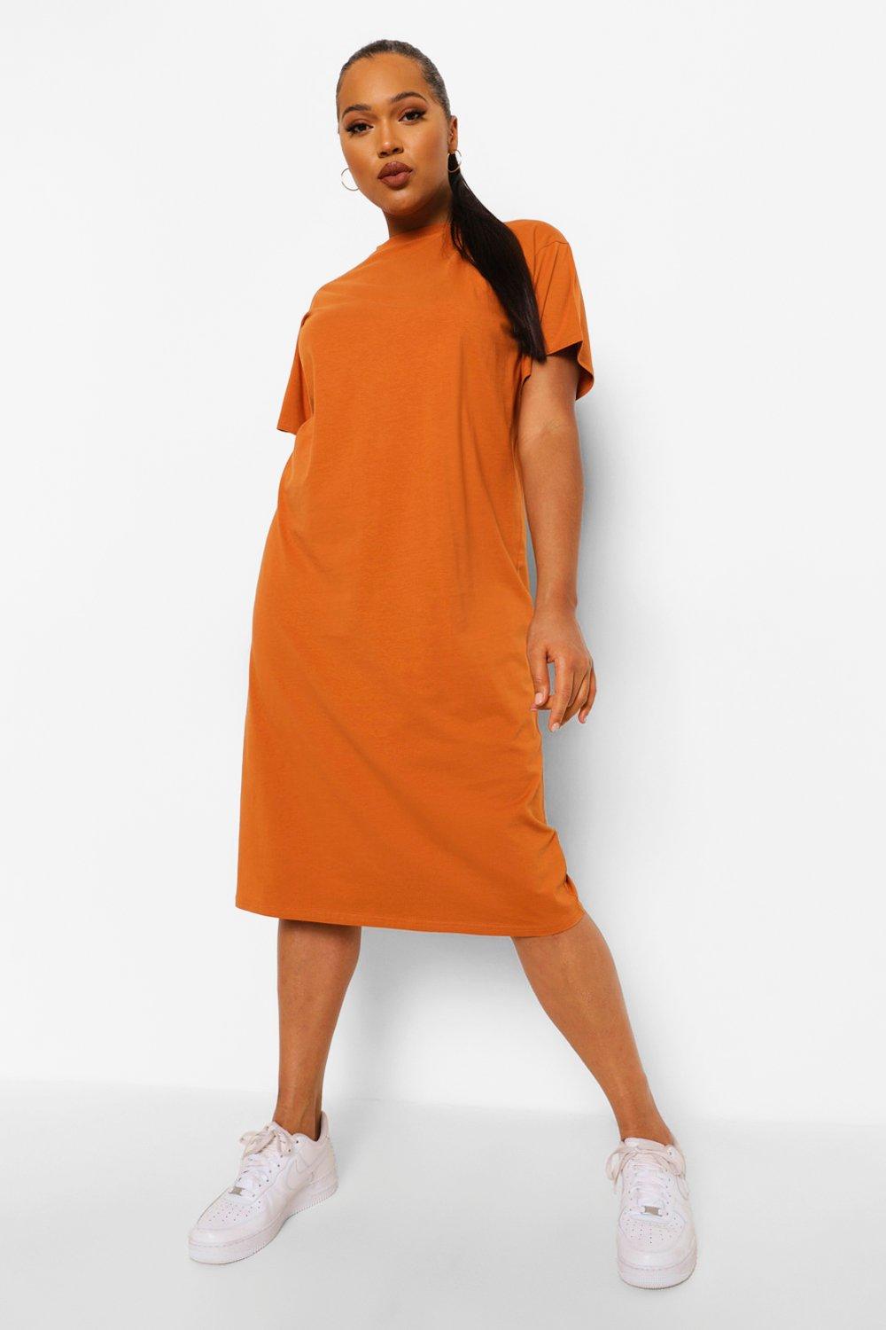 Womens Plus T Shirt Midi Dress - Orange - 16, Orange