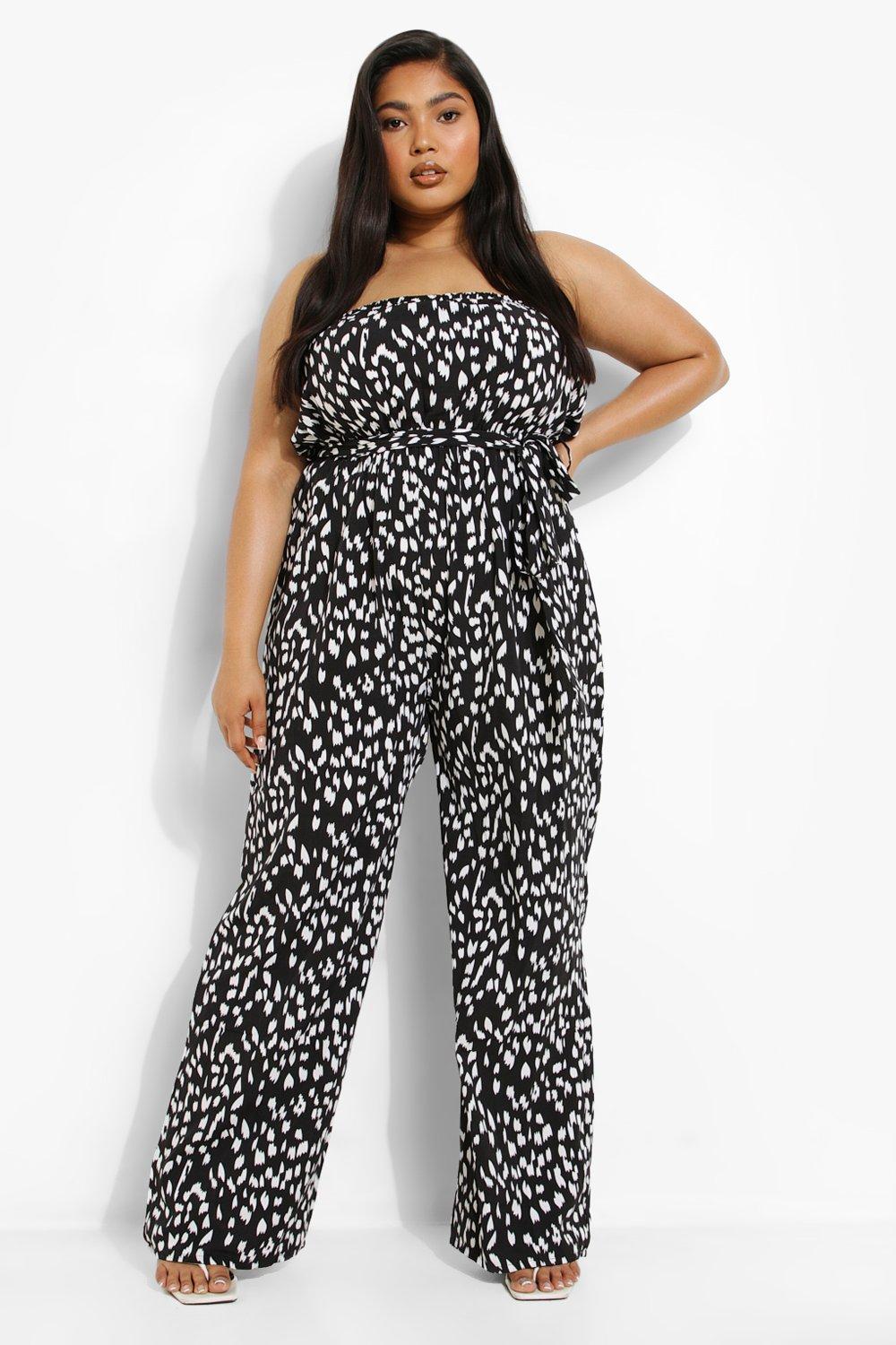 Grande Taille - Combinaison Large Ceinturée Imprimé Animal - Noir - 44, Noir