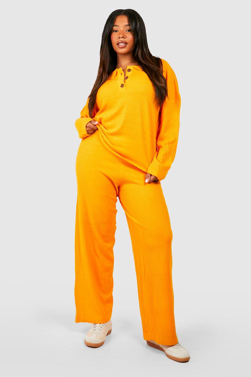 Womens Plus Knitted Button Top & Trouser Set - Orange - 26, Orange