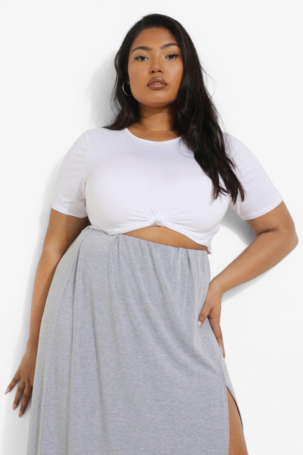 Boohoo Plus Kort Geknoopt T-Shirt, White