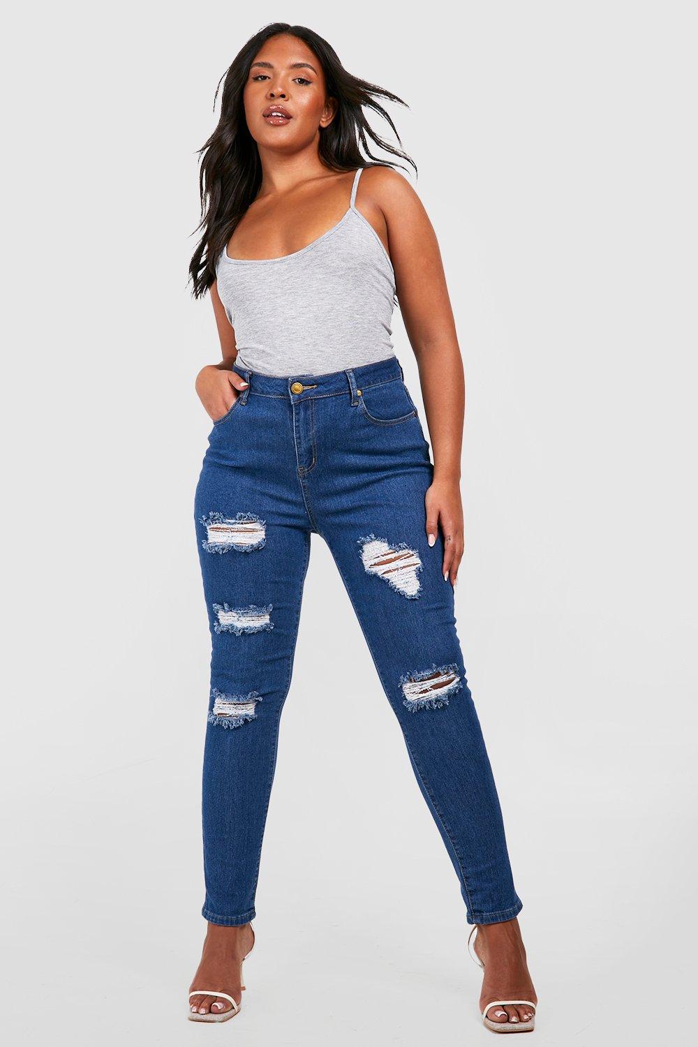 Image of Jeans Skinny Fit Plus Size con smagliature, Grigio