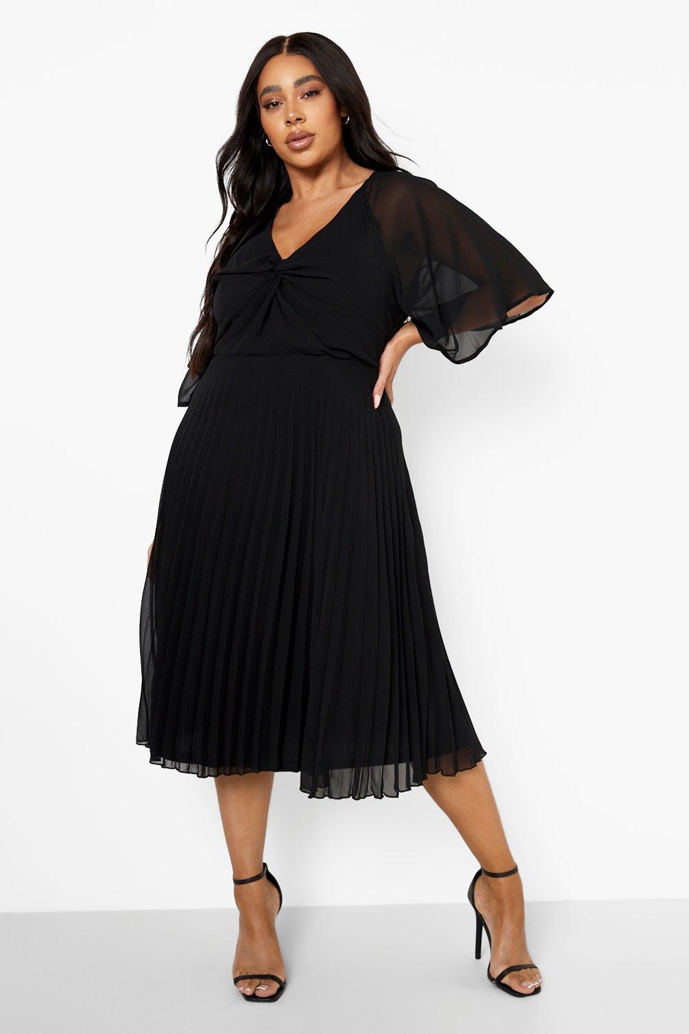 Womens Plus Chiffon Angel Sleeve Midi Dress - Black - 28, Black 24 Awaiting product image