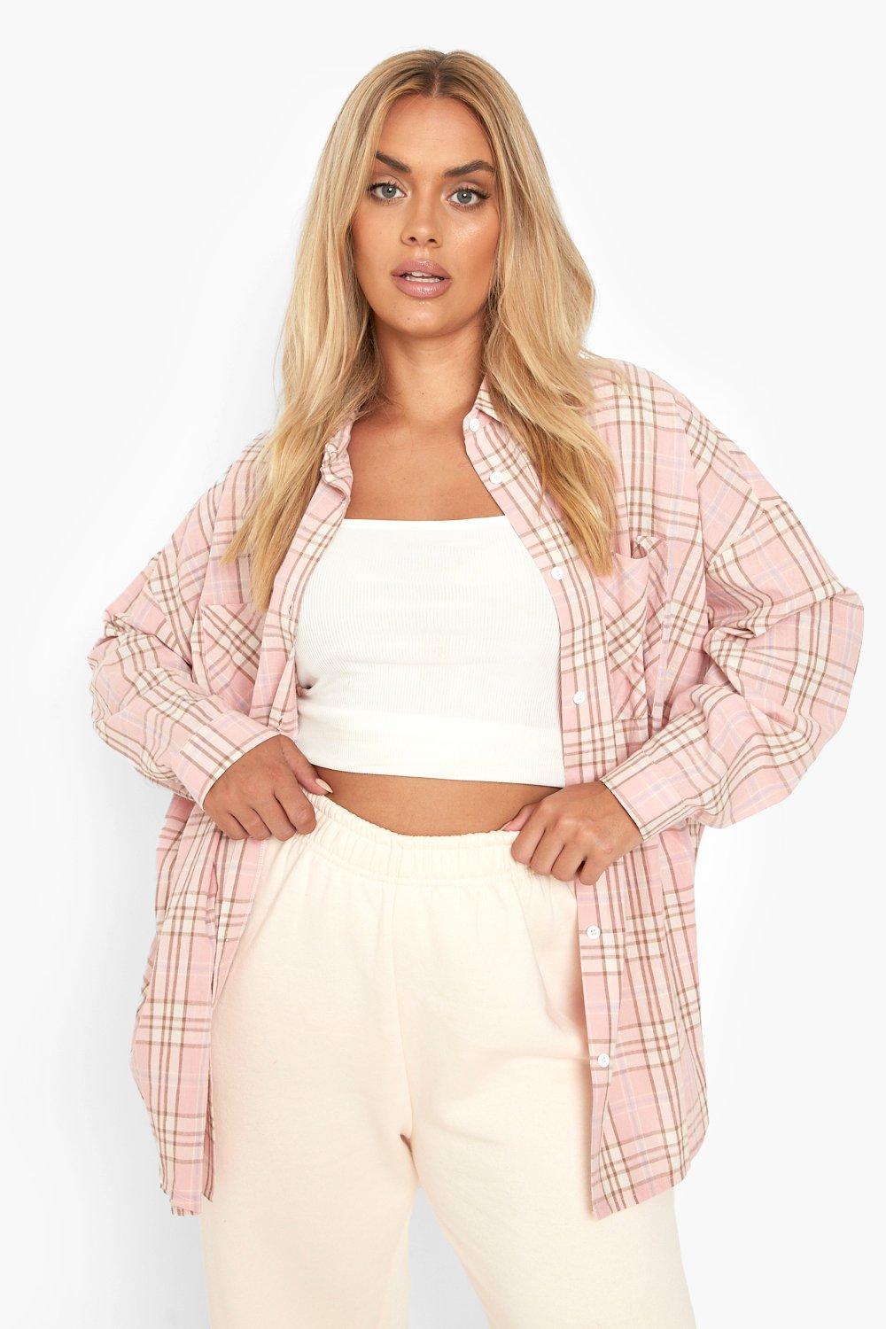 Image of Camicia Plus Size oversize a quadri, Pink