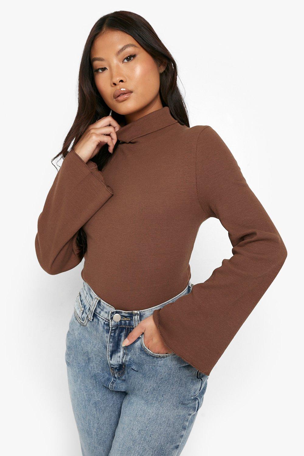 Petite Plunge Mesh Flare Sleeve Top