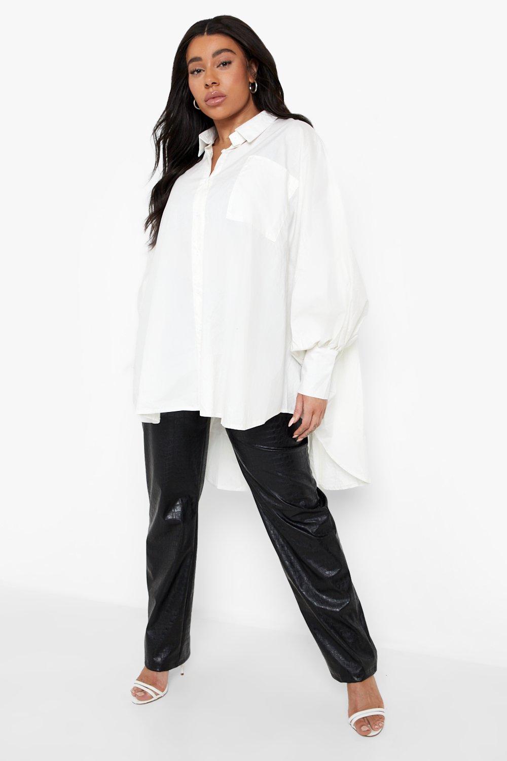 Image of Camicia Plus Size oversize con fondo asimmetrico, Bianco