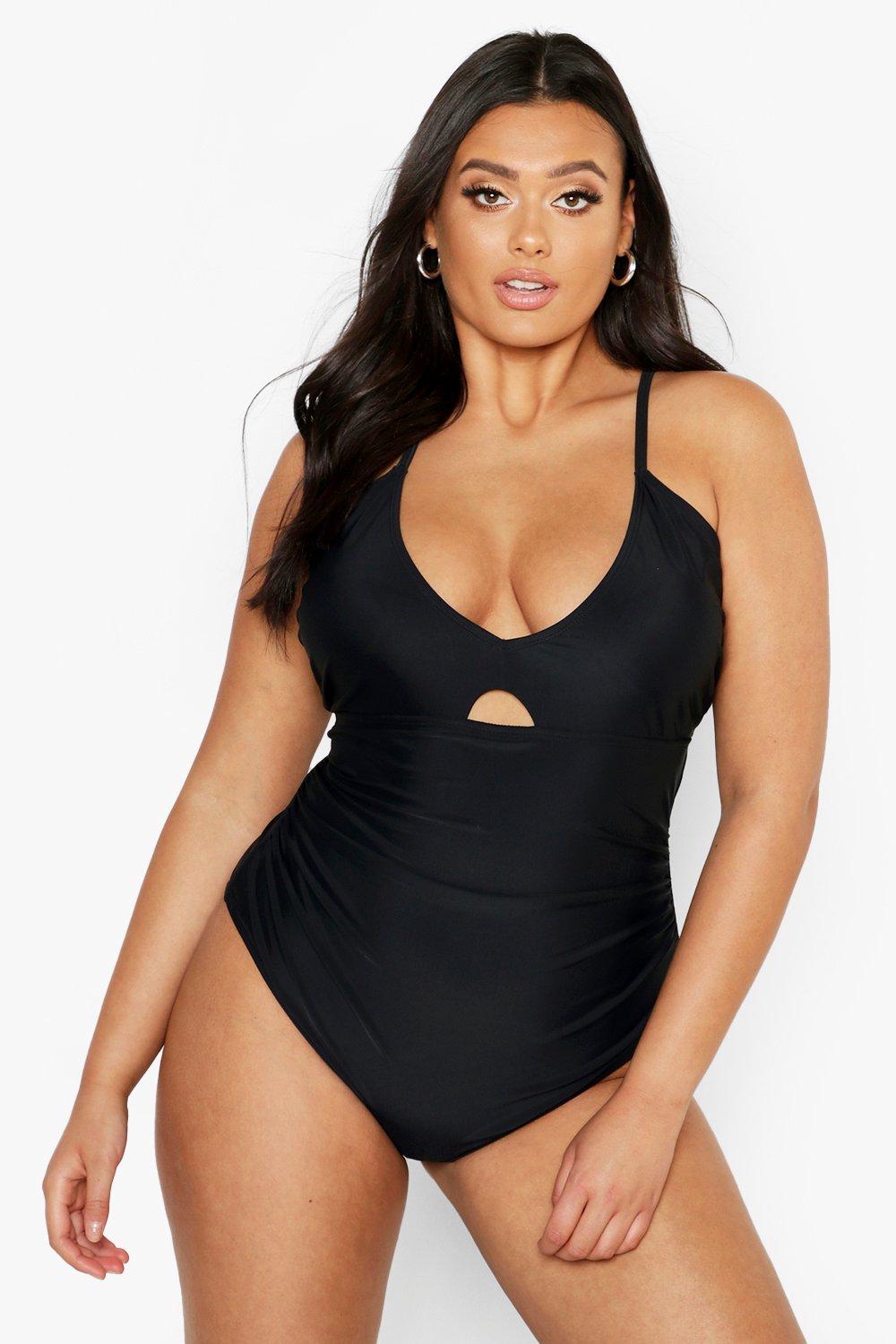 womens plus ruched control swimsuit - black - 20, black
