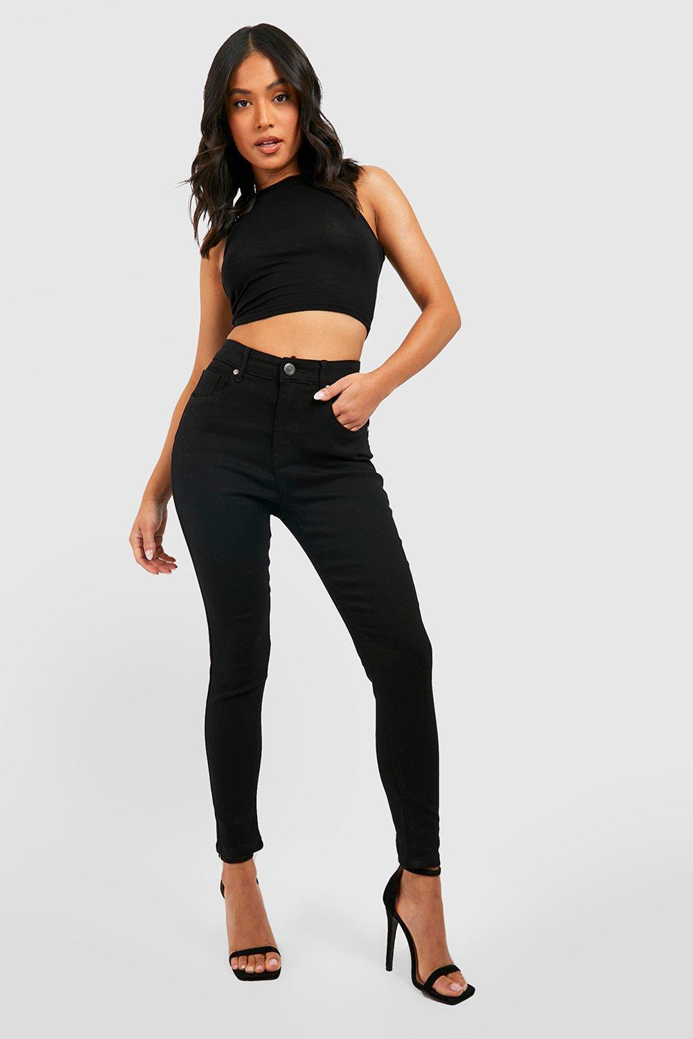 Boohoo Petite Skinny Jeans Met Hoge Taille, Black