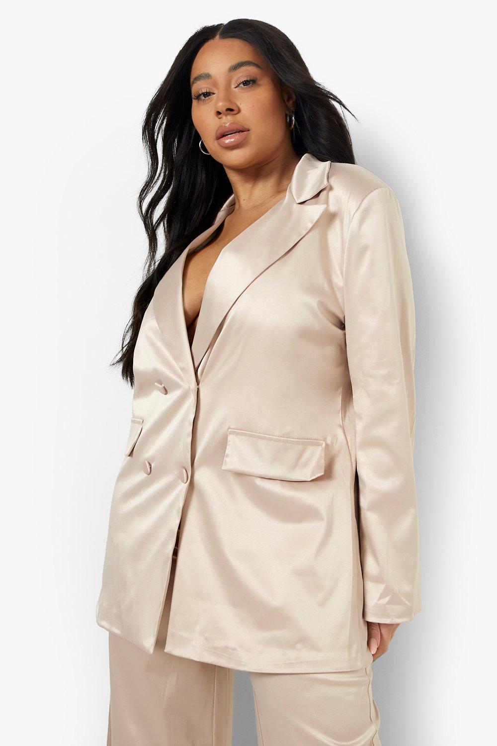 Grande Taille - Blazer Croisé Satiné - Gris Pierre - 44, Gris Pierre