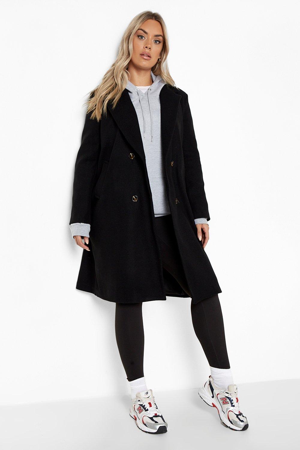 Womens Plus Double Breasted Wool Look Coat - Black - 28, Black