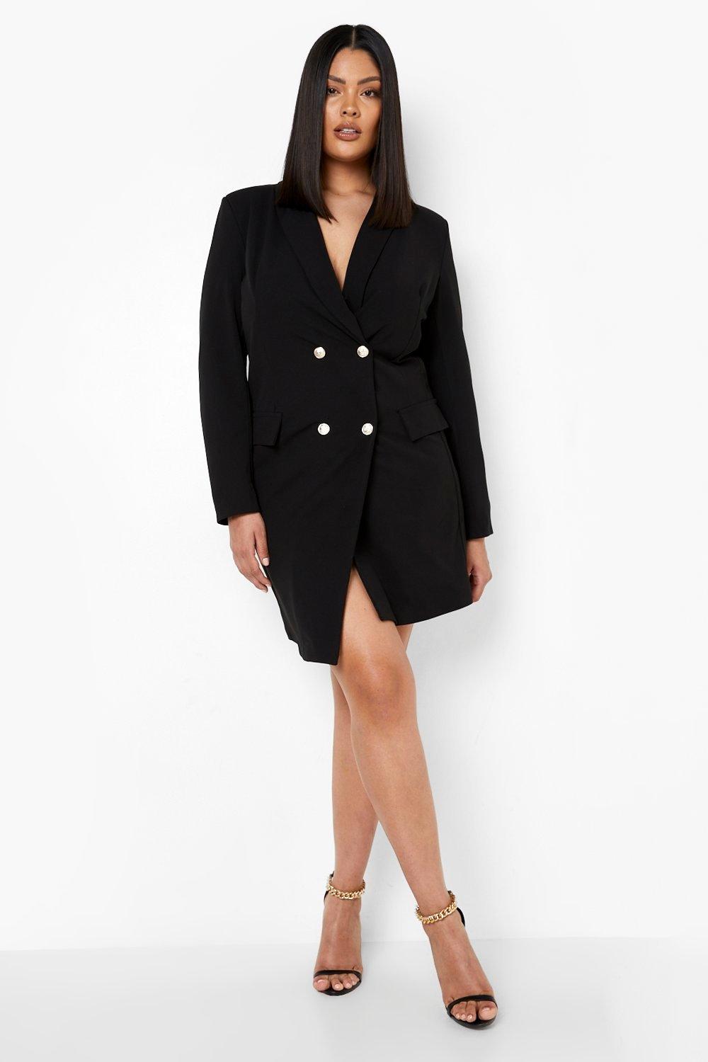 Womens Plus Asymmetric Hem Blazer Dress - Black - 26, Black
