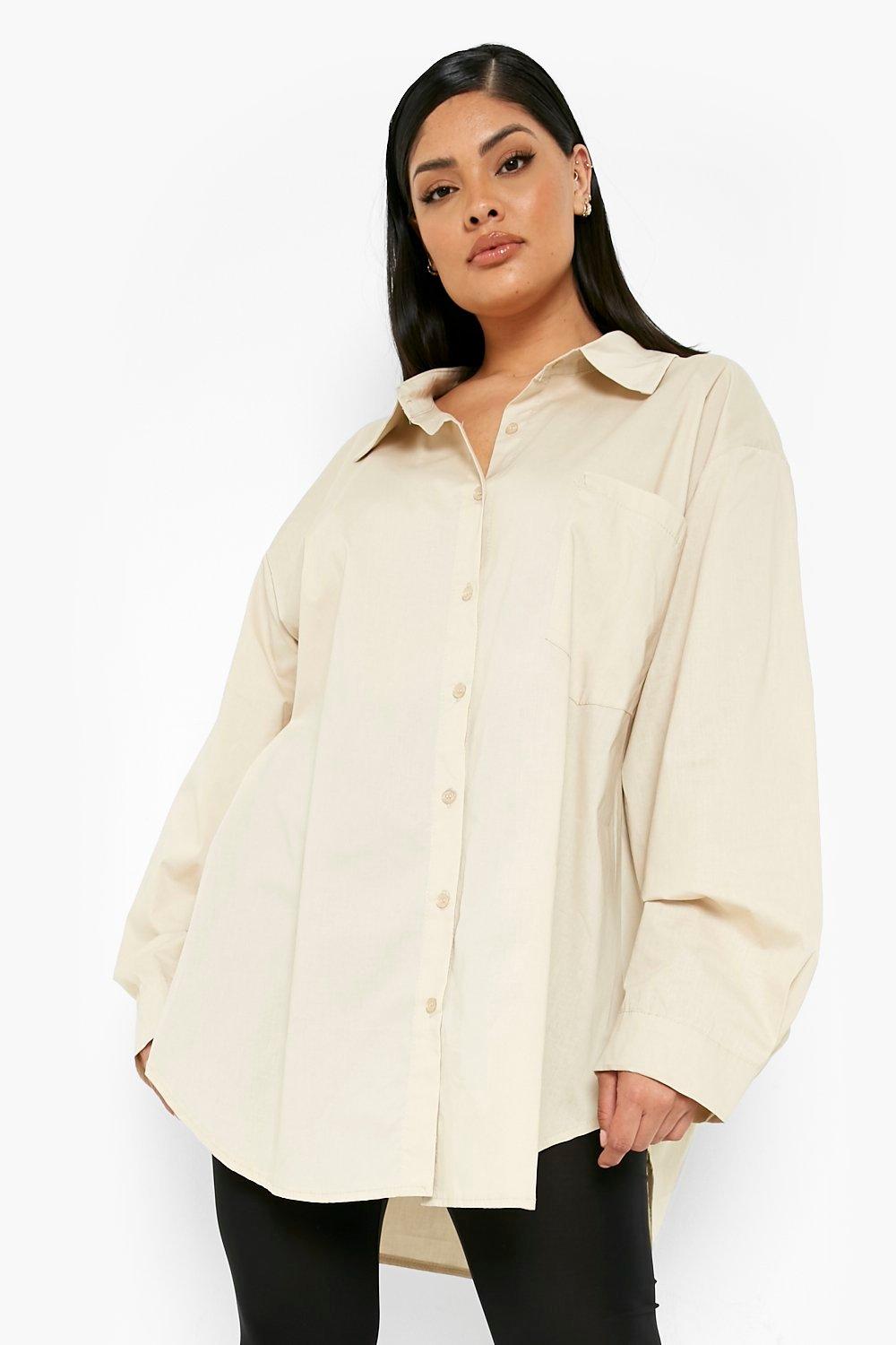 Grande Taille - Chemise Oversize En Coton - Gris Pierre - 52, Gris Pierre