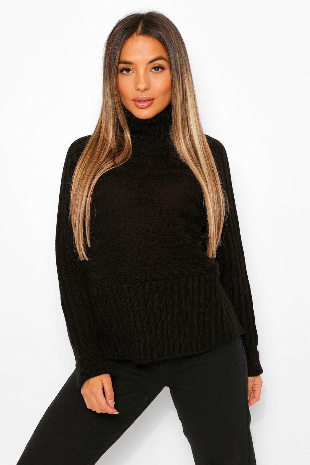 black chunky roll neck jumper womens