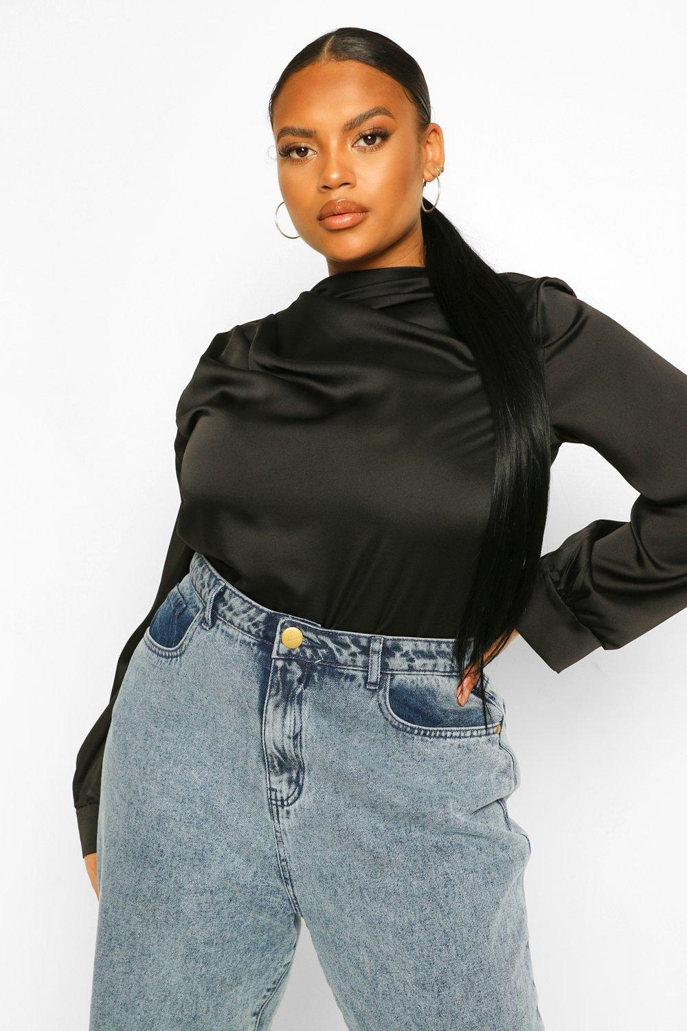 plus size satin blouses uk