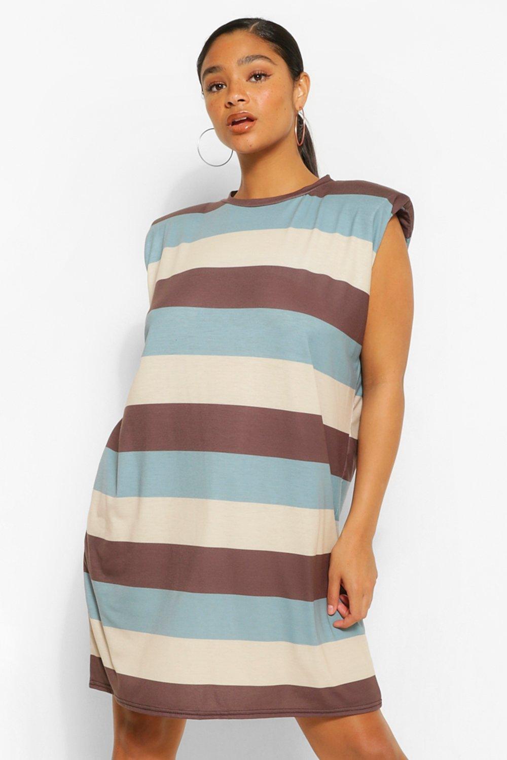 Plus Stripe Shoulder Pad Dress