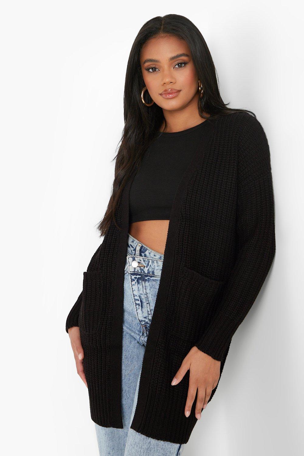 Boohoo Petite Edge To Edge Cardigan, Black