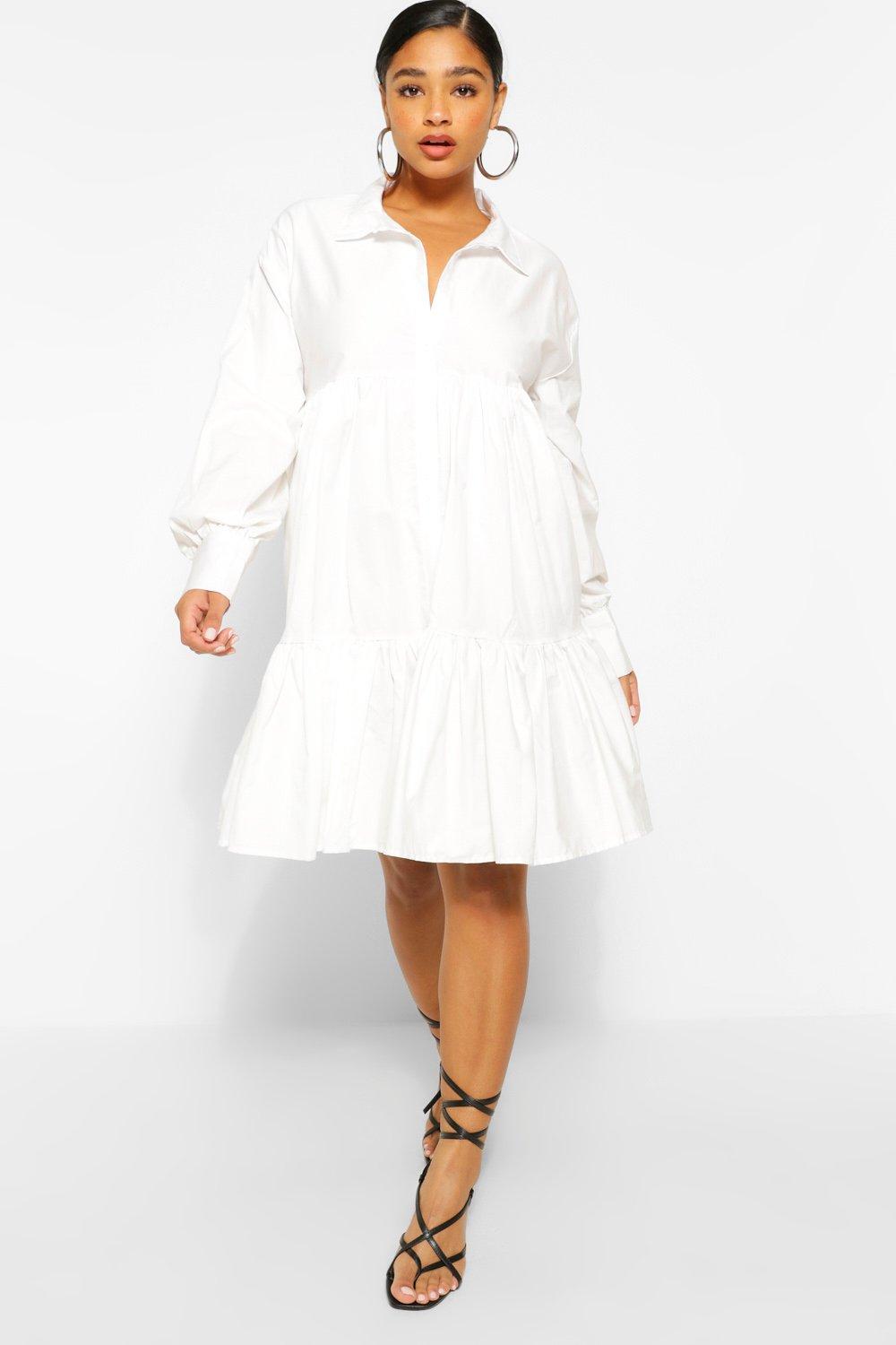 white tiered shirt dress