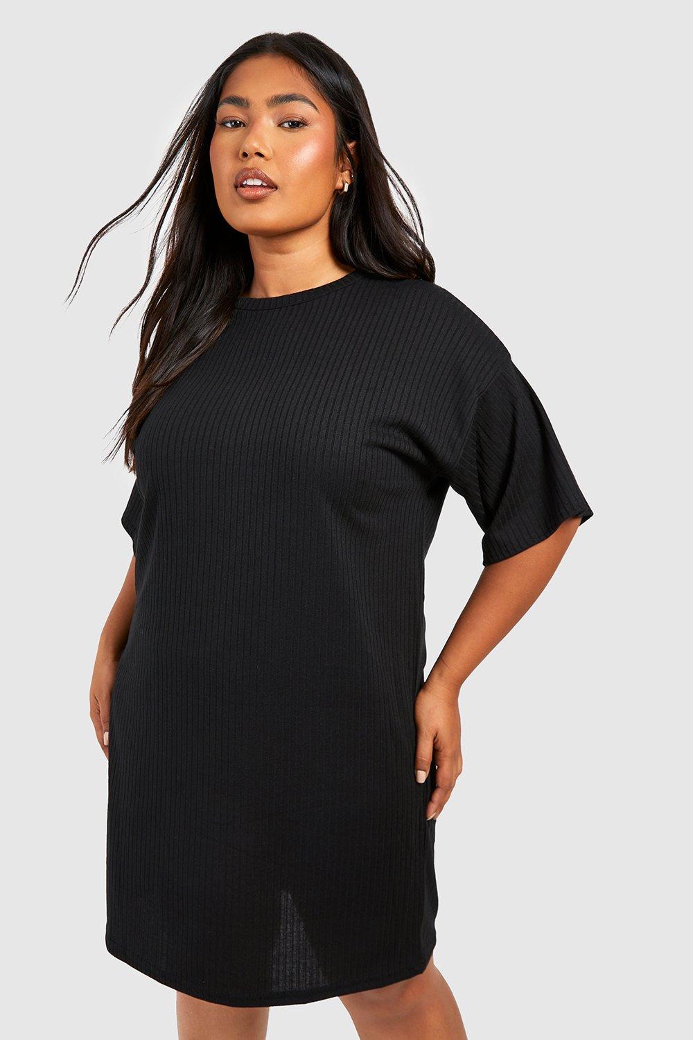 Image of Vestito T-shirt Plus Size oversize Basic morbido a coste, Nero