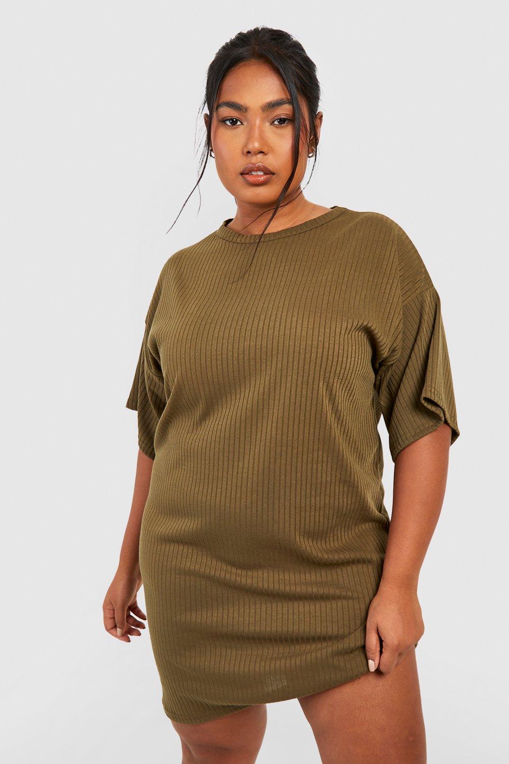 Image of Vestito T-shirt Plus Size oversize Basic morbido a coste, Verde