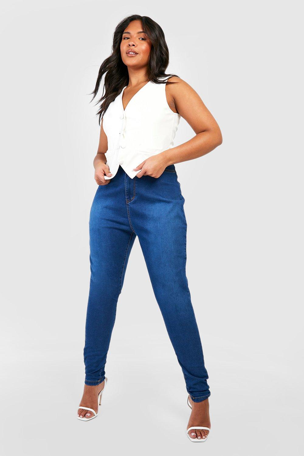 Image of Jeans Plus Size Skinny Fit in Stretch modellante, Blu Medio