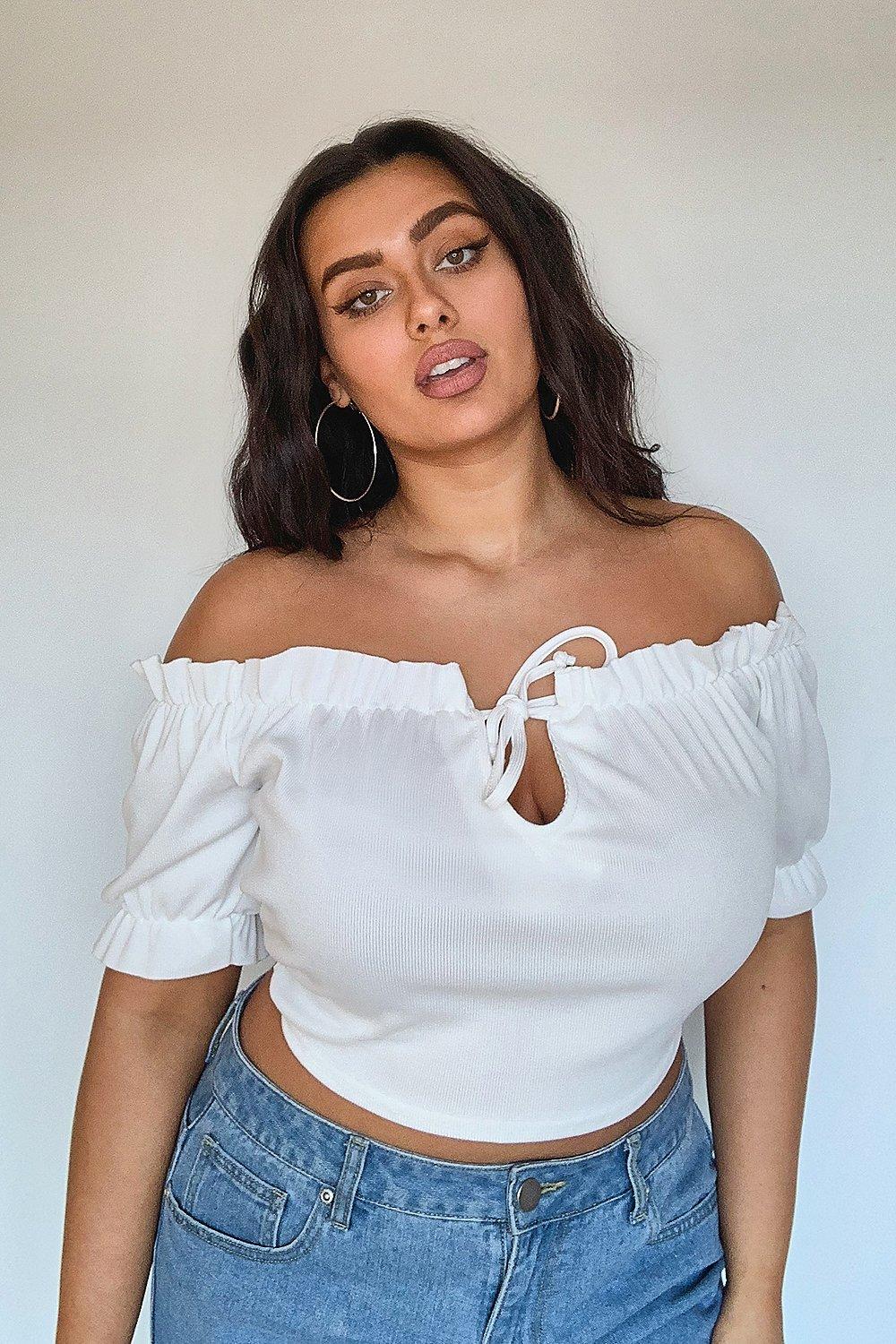 plus size white bardot top