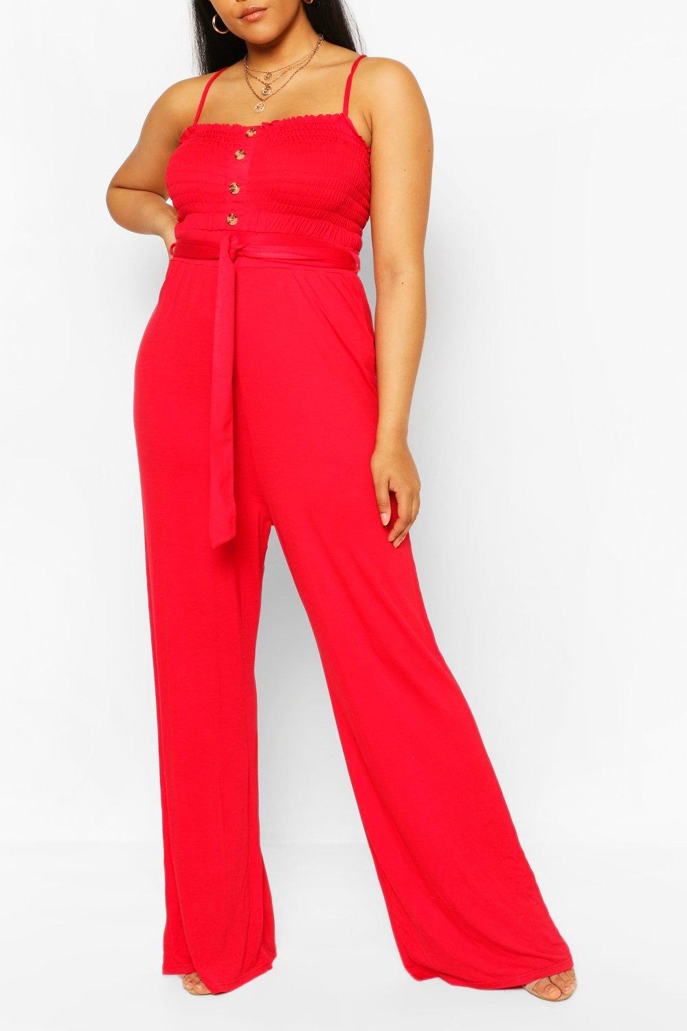 red tie waist jumpsuit