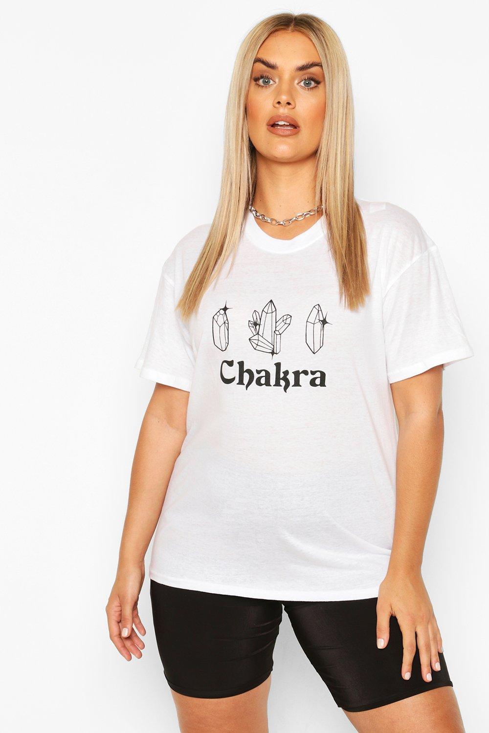

Из коллекции «Плюс сайз» — футболка с надписью Chakra, White