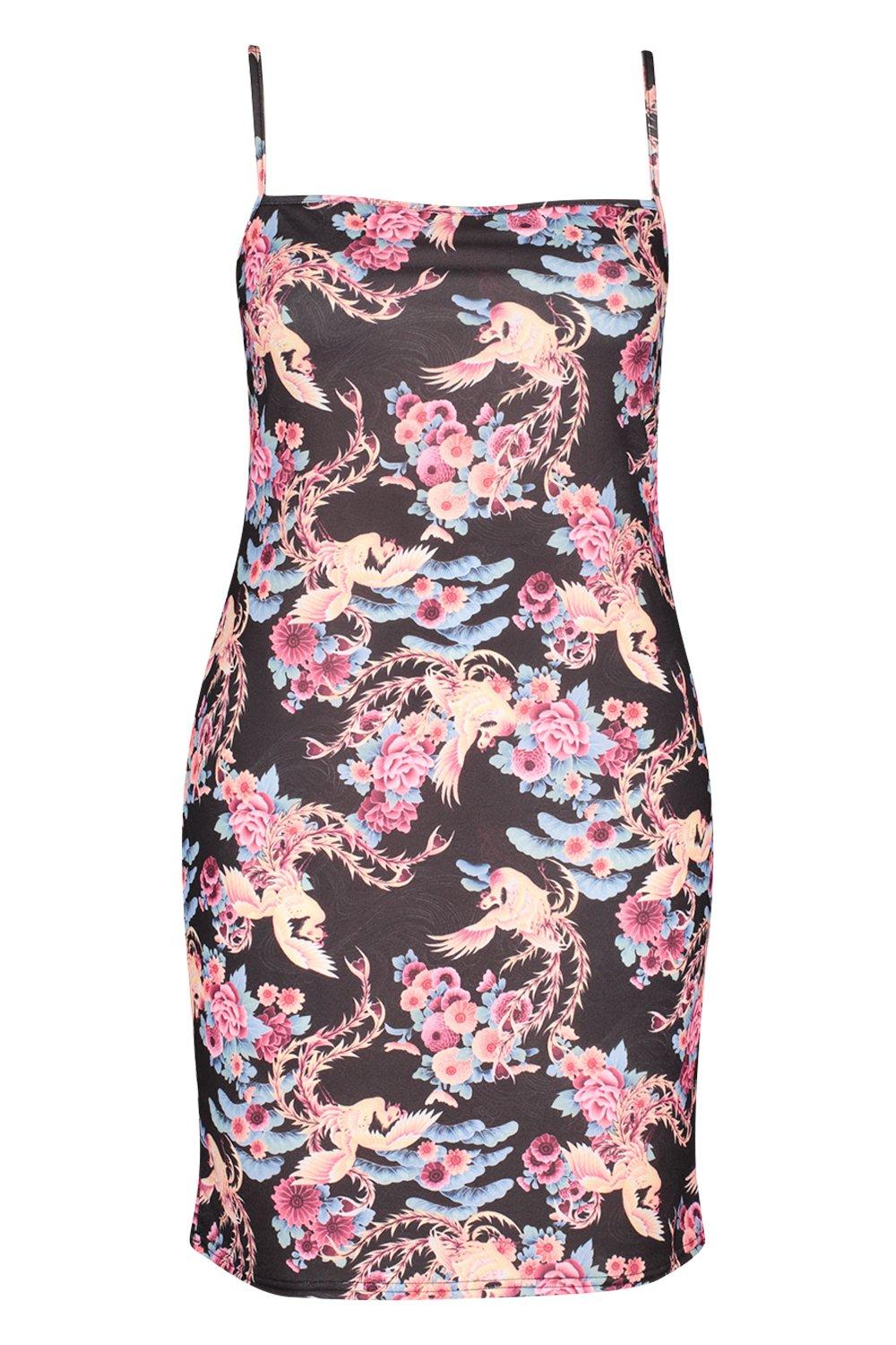 

Plus Oriental Strappy Bodycon Dress, Black