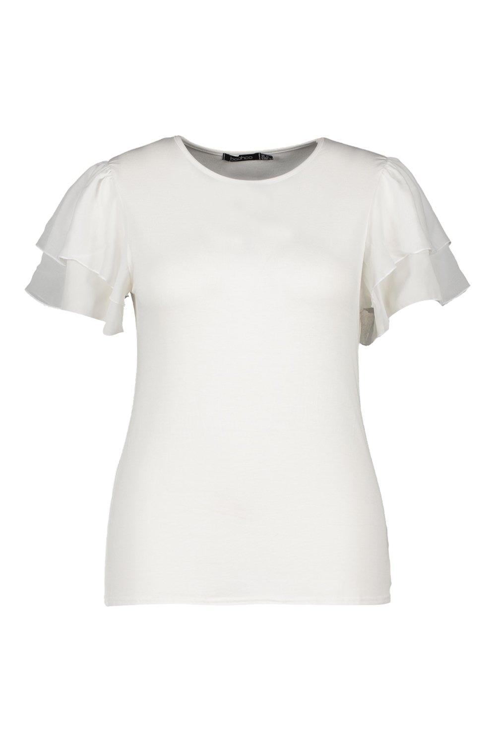 

Plus Ruffle Woven Sleeve T-Shirt, Ivory