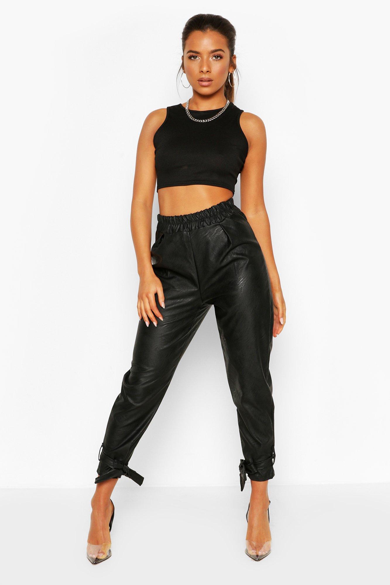 petite leather look joggers