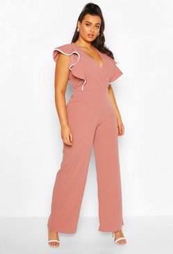 Final Sale Plus Size Jumpsuit with Ruffled Cap Sleeves in Royal Blue Final Sale Plus Size Jumpsuit with Ruffled Cap Sleeves in Royal Blue