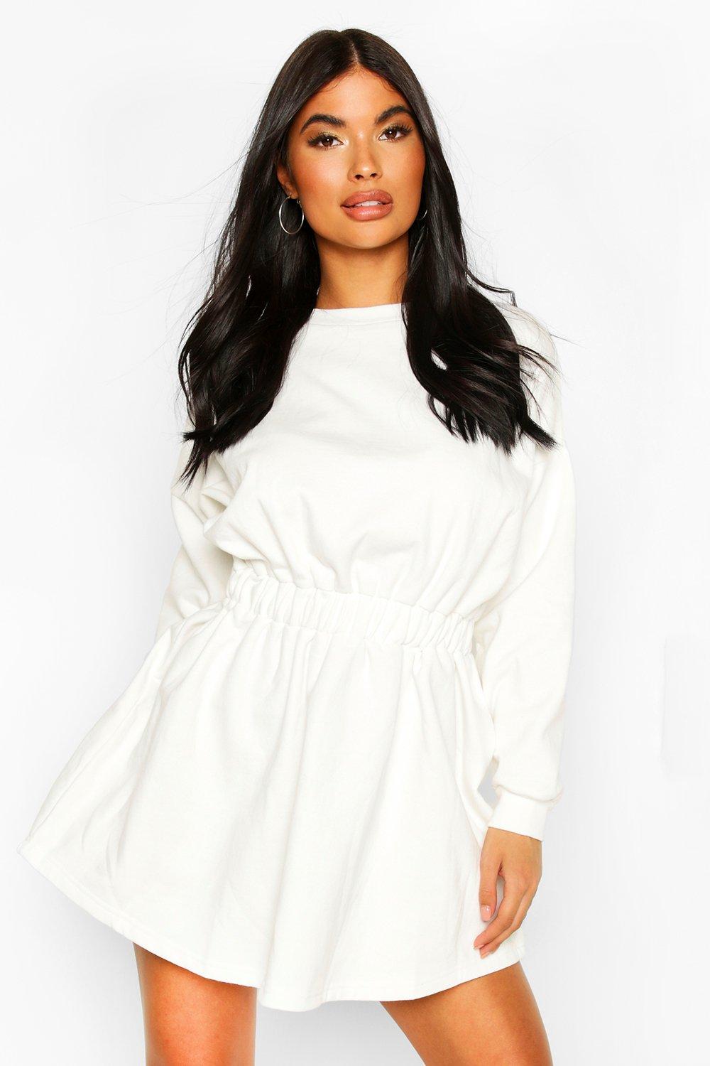 

Petite Ruched Waist Sweat Dress, Ivory