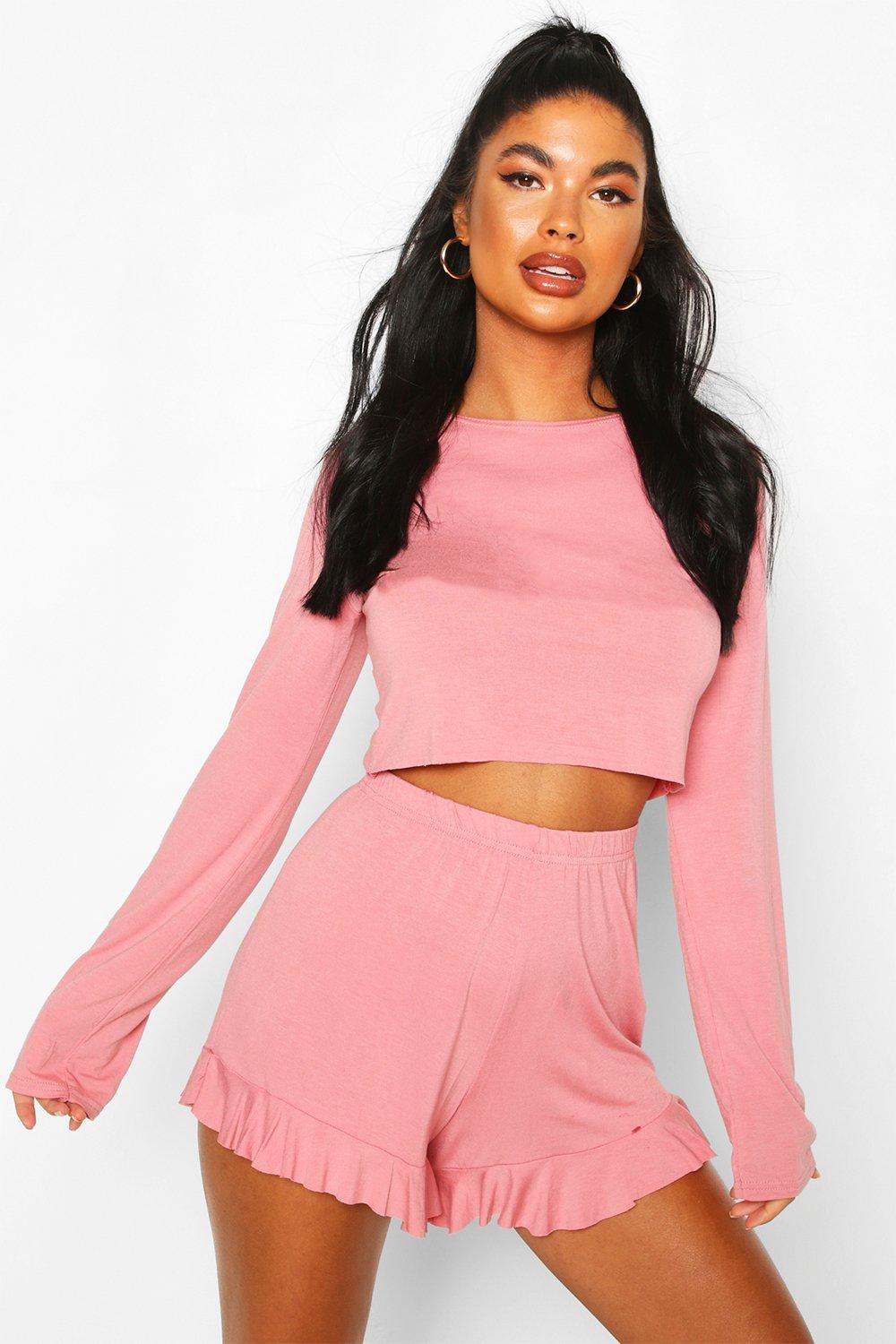 

Petite Long Sleeve Frill Short PJ Set, Blush