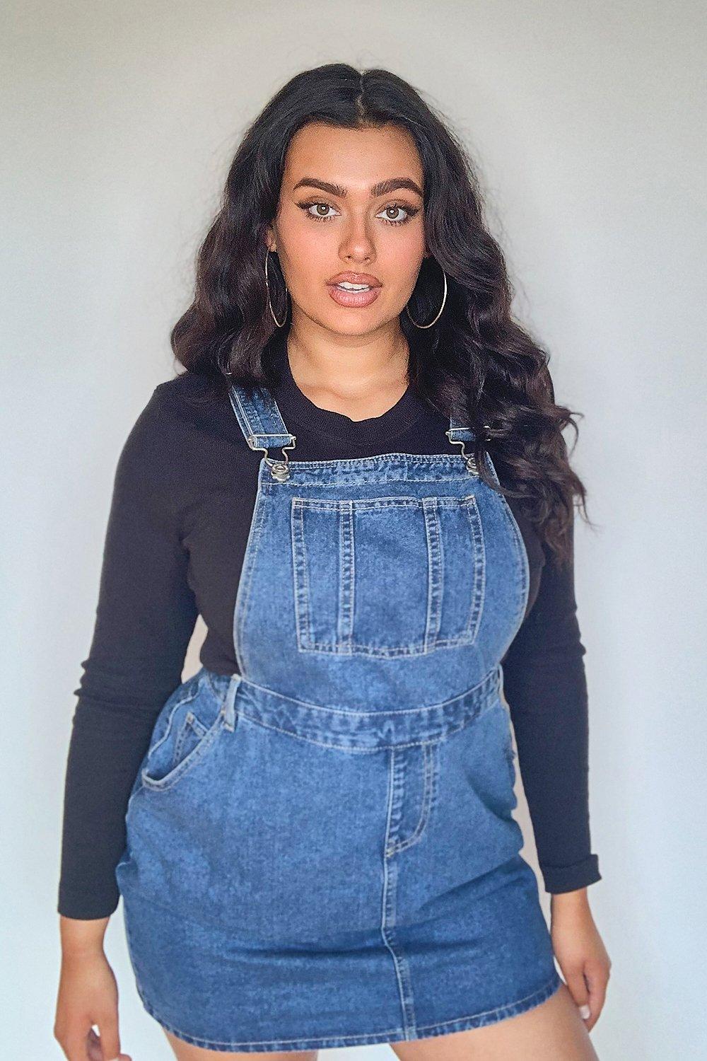 plus denim pinafore dress