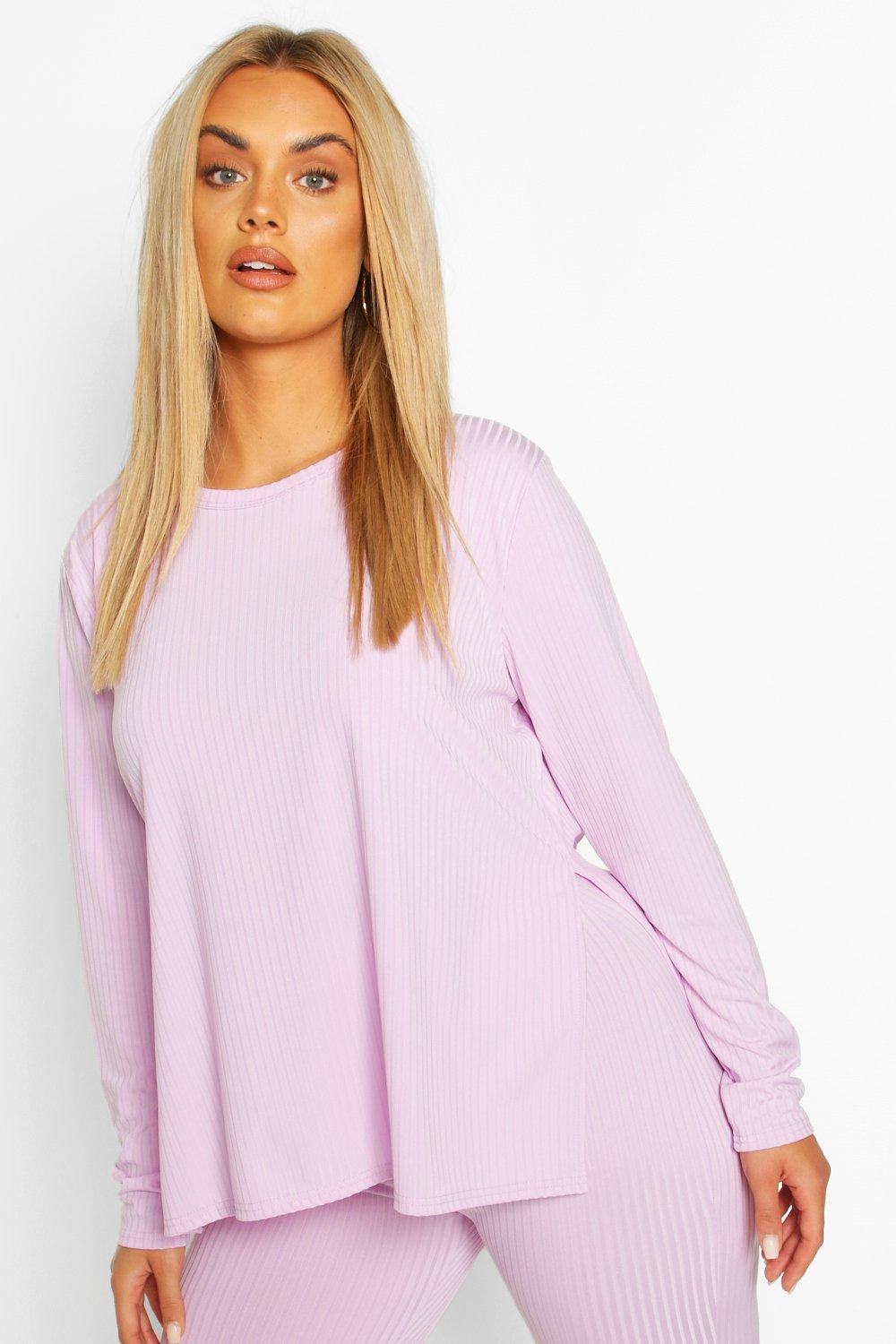 

Plus Jumbo Rib Side Split Shirt, Lilac