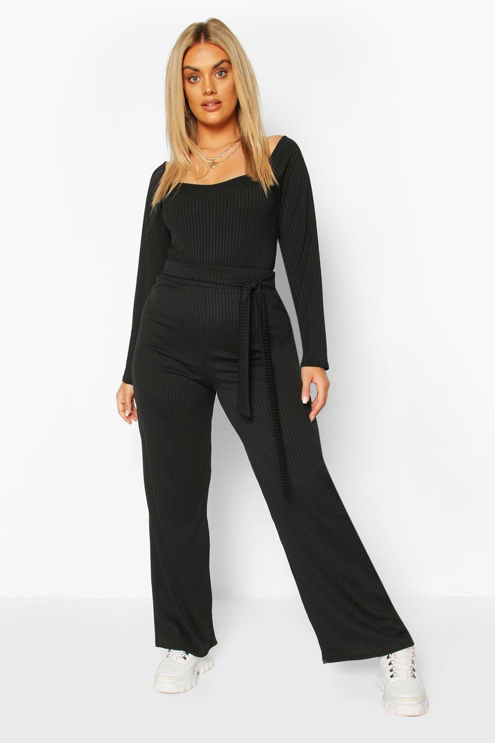 

Plus Jumbo Rib Wide Leg Trousers, Black