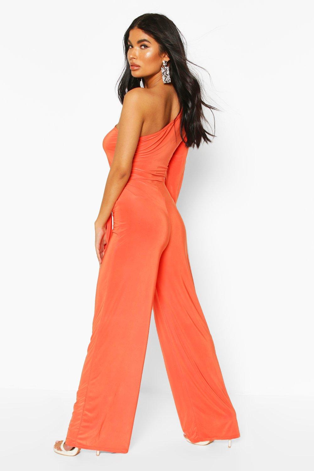 one shoulder tie waist jumpsuit