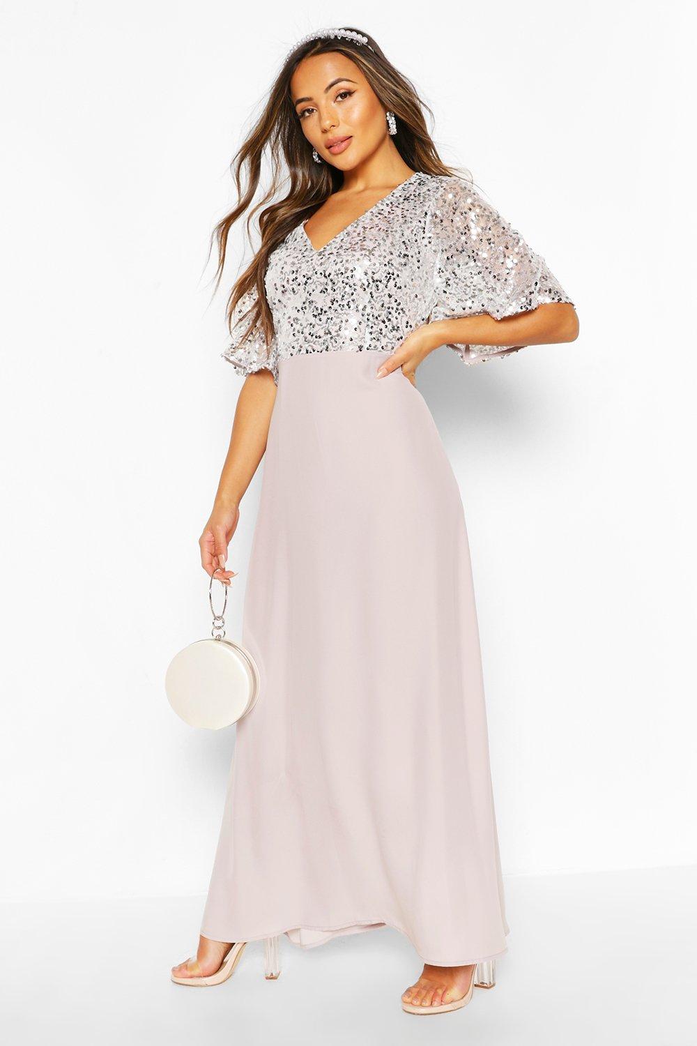 Petite Occasion Sequin Angel Sleeve Maxi Dress Boohoo Uk