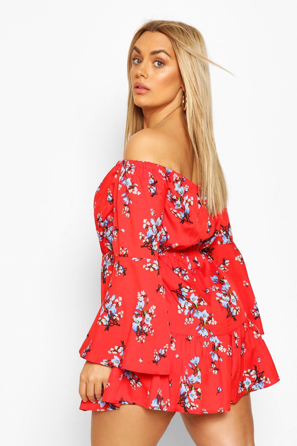 red off the shoulder playsuit