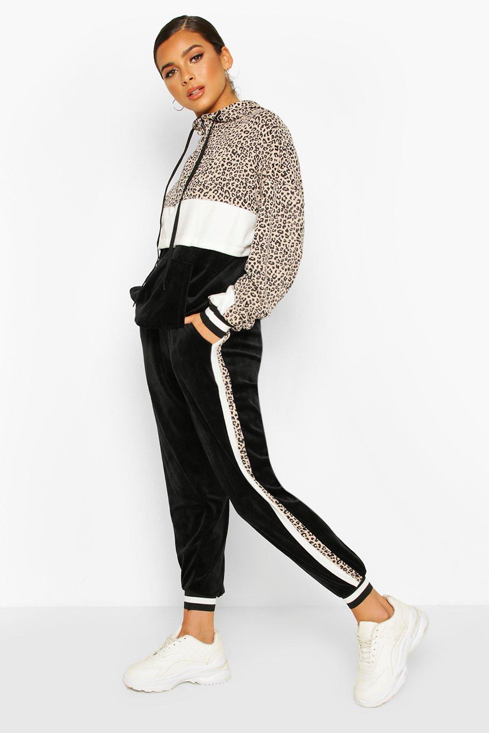 leopard print velour tracksuit