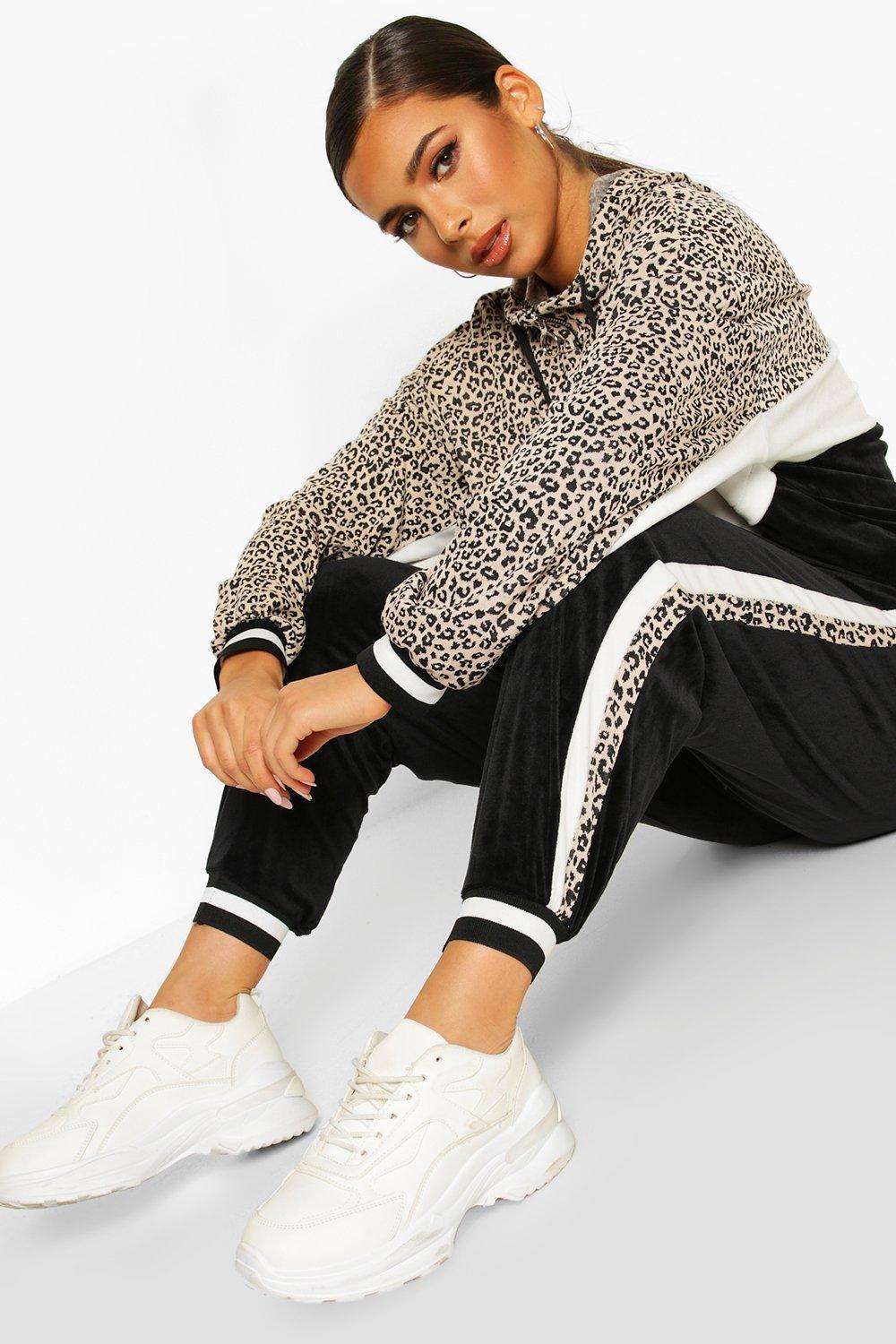 leopard print velour tracksuit