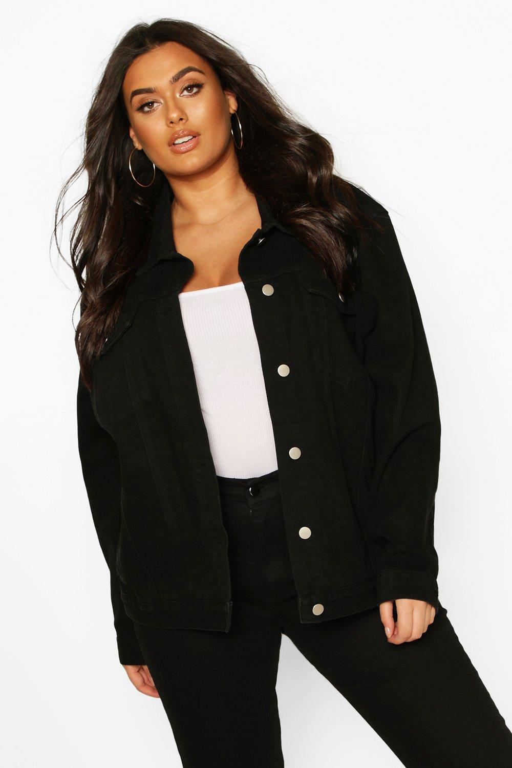 Womens Plus Oversized Denim Jacket - Black - 20, Black